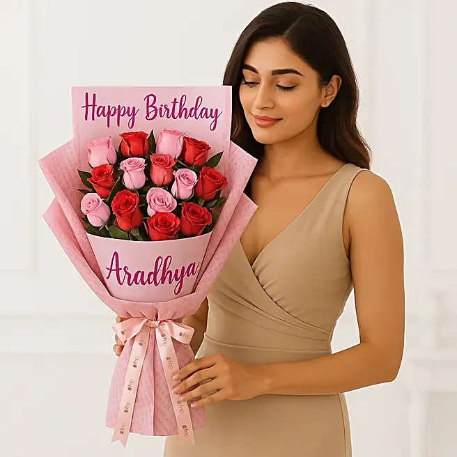 p01 Personalised Grace Mixed Rose Bouquet - Image 1